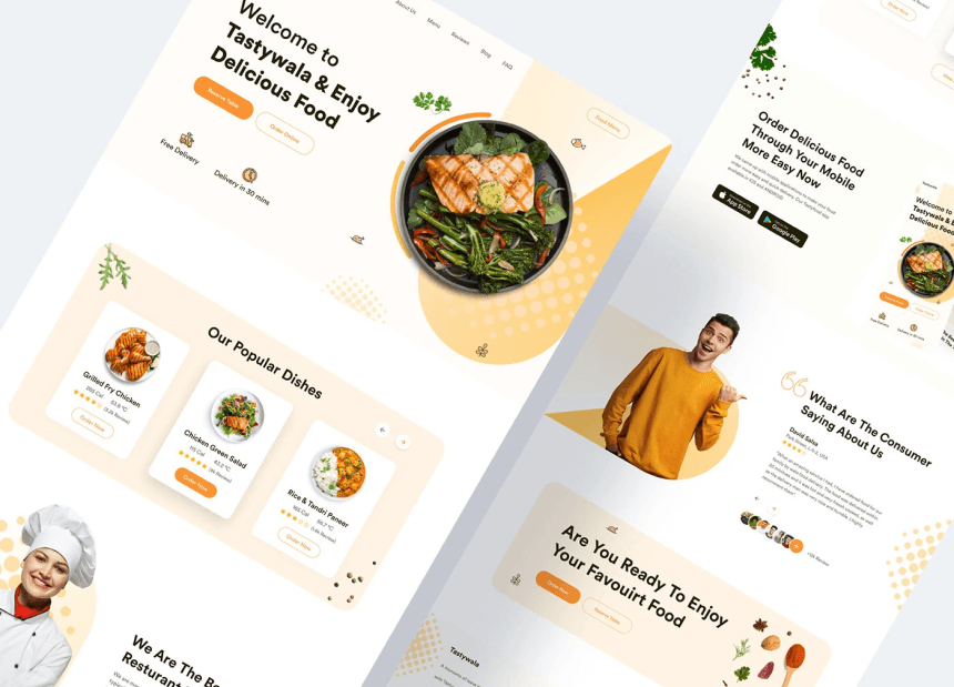 Minimalist UI for restaurant showcasing quick delivery and easy ordering