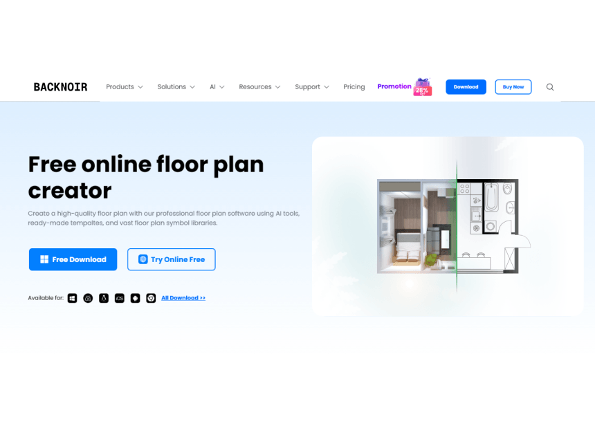 Visual comparison of furnished room and technical floor plan layout