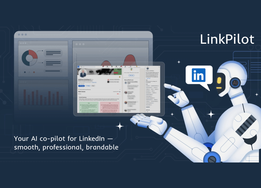 AI robot assistant managing LinkedIn profile interface