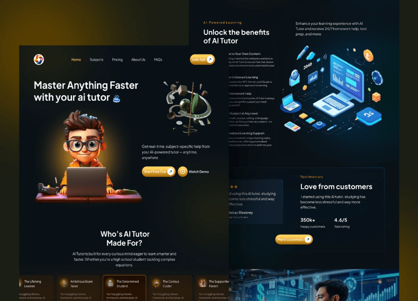 Modern educational website offering adaptive learning and homework help