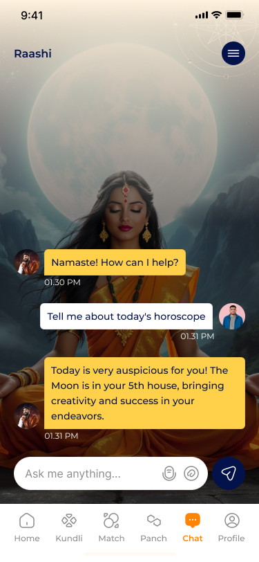Bhagya Yatra AI chat interface for personalized astrology guidance