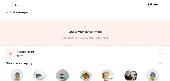 Socialer catalogue editor with banner upload and shop categories